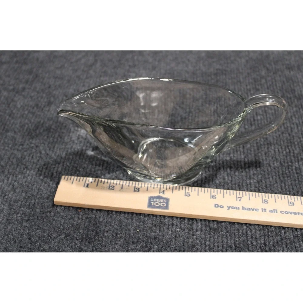 Anchor Hocking Fire-King Clear Glass Gravy Boat with Handle USA Made